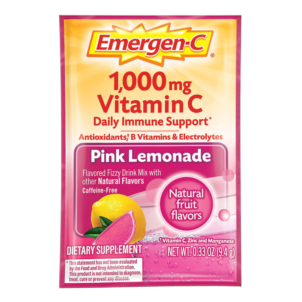 Emergen-C® Vitamin C Daily Immune Support Drink Mix, Pink Lemonade Flavor, 30/BX