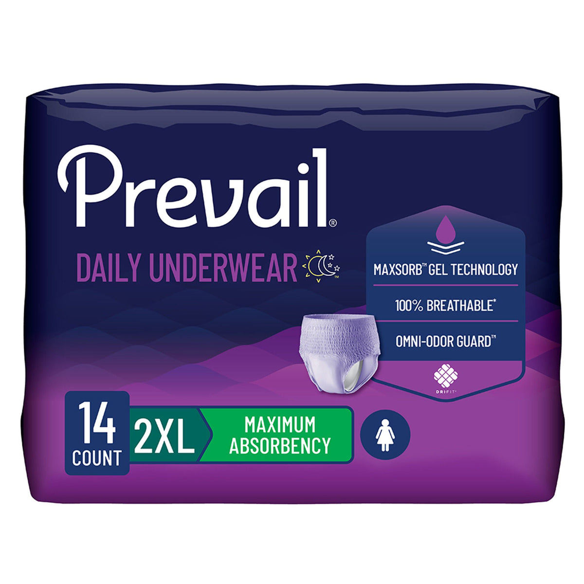 Prevail® for Women Daily Absorbent Underwear, 2X-Large, 56/CS