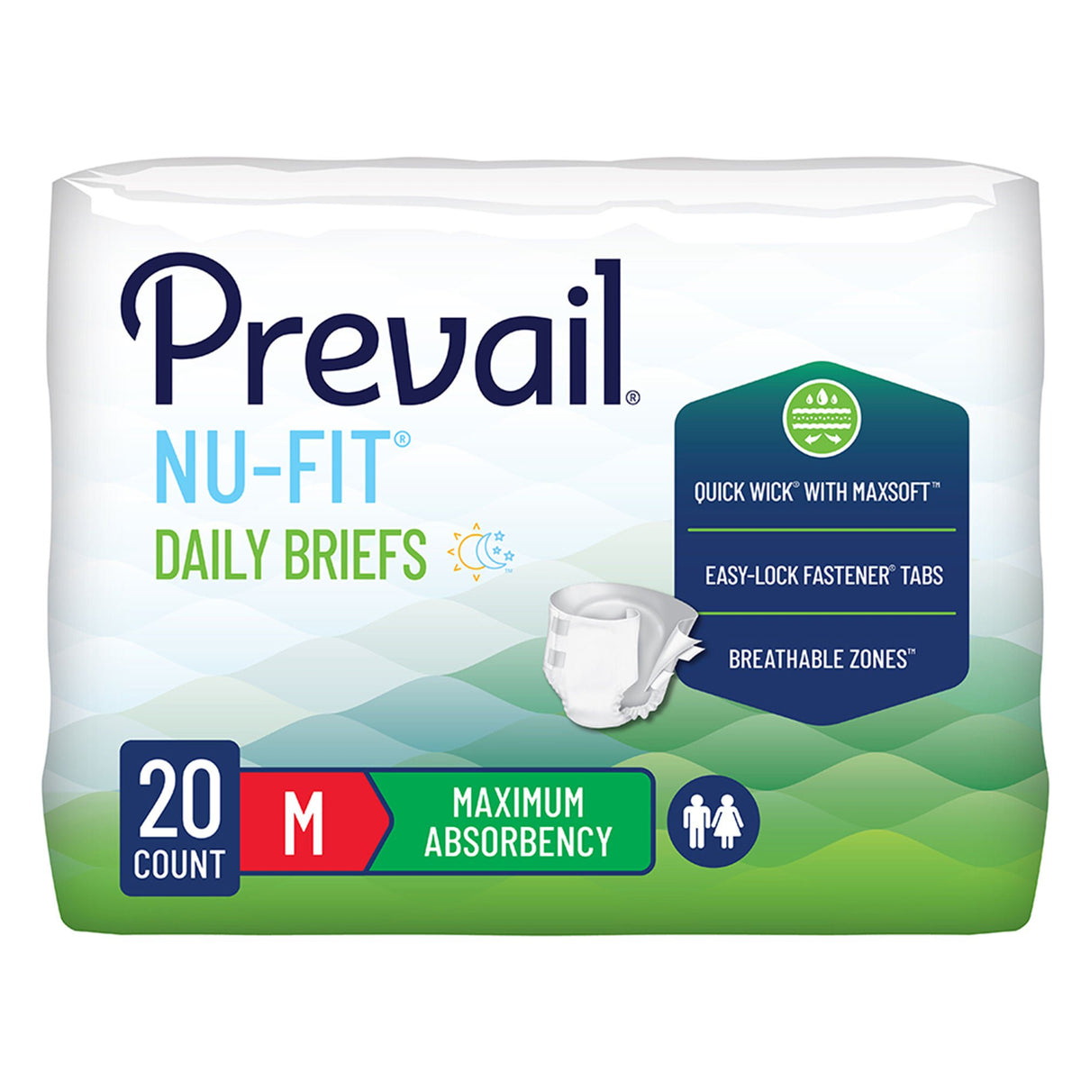 Prevail® Nu-Fit® Daily Briefs, Maximum Absorbency, Medium, 80/Cs