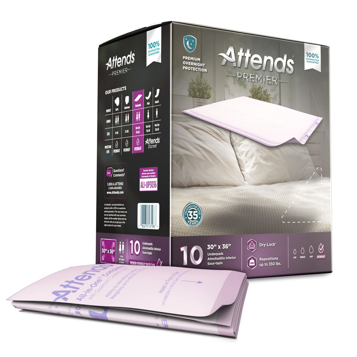 Attends® Premier Underpad, 30 x 36 Inches, 10/BG