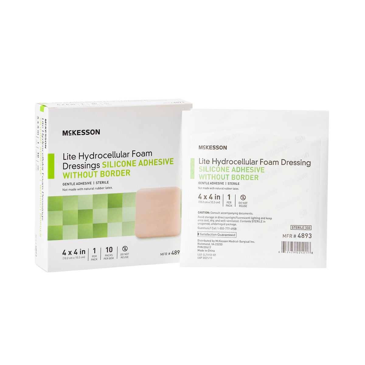 Mckesson Lite Hydrocellular Foam Dressing W/ Silicone Adhesive W/O Border, 4 X 4, 10/Bx