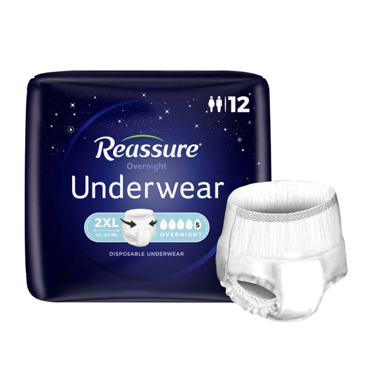 Reassure® Overnight Brief, Heavy Absorbency, Incontinence, With Tape Tabs, 2Xl, 72/Cs