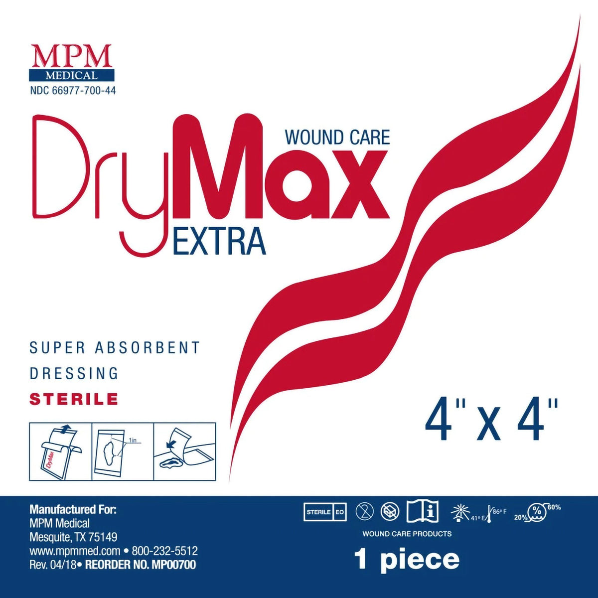 DryMax Extra Super Absorbent Dressing, 4 x 4 Inch, 50/CS