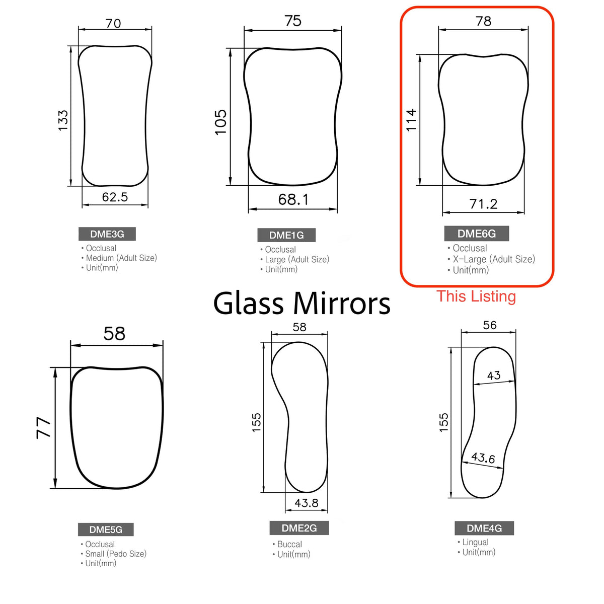 Extra Large Occlusal Dental Photo Mirror Glass Osung -DME6G - Osung USA