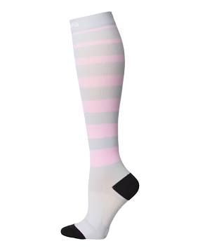 Sock, Comprsn Capa Below Kneepnk/Gry Strip Sm, 1/Pr