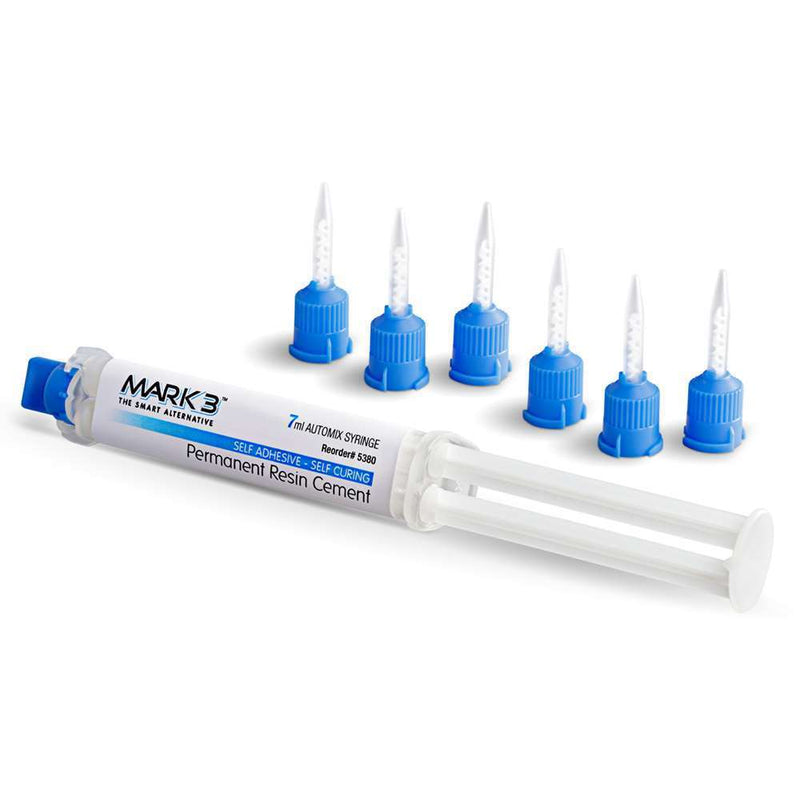 Permanent Resin Cement Natural Shade Self Adhesive 7ml. Automix Syringe + Mixing Tips - MARK3 - BriteSources