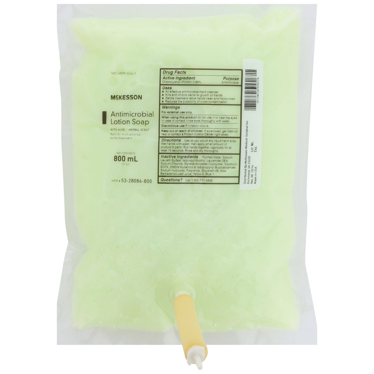 McKesson Antimicrobial Lotion Soap, Herbal Scent, 800 mL, Dispenser Refill Bag, 1/CS