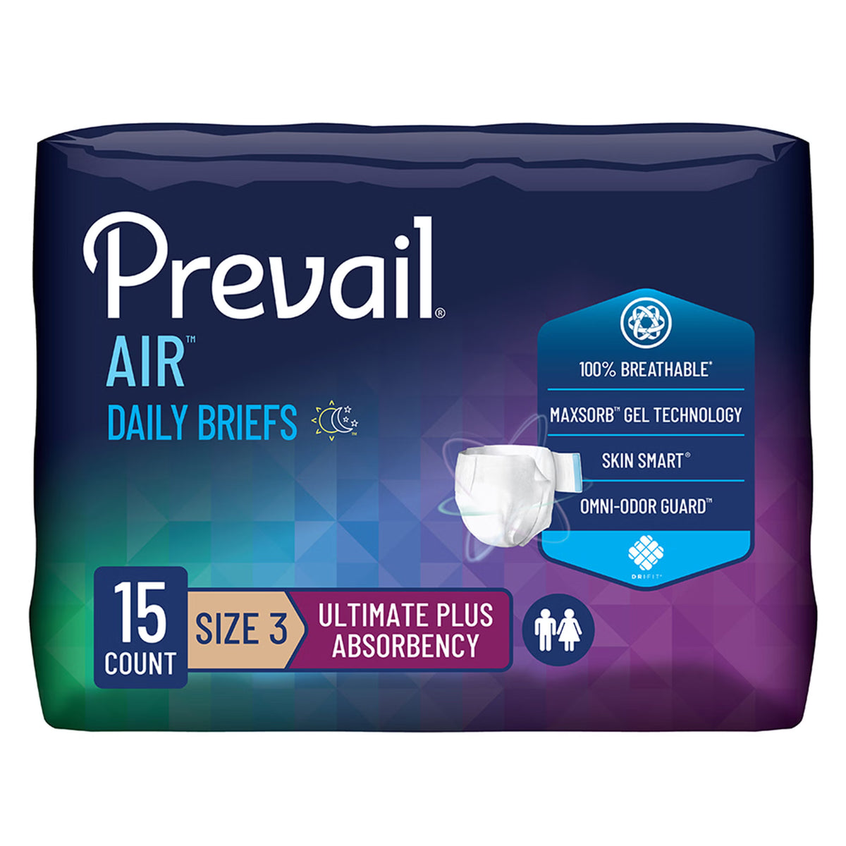Prevail Air™ Stretchable Ultimate Plus Absorbency Briefs, Size 3, 60/Cs