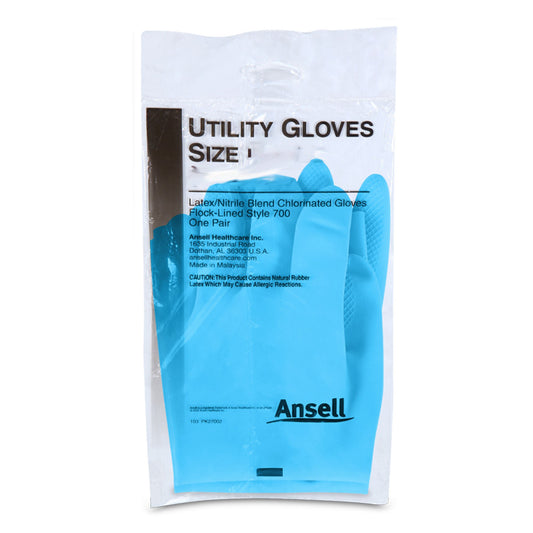 Ansell Latex/Nitrile Utility Glove, Medium, Blue, 12/DZ