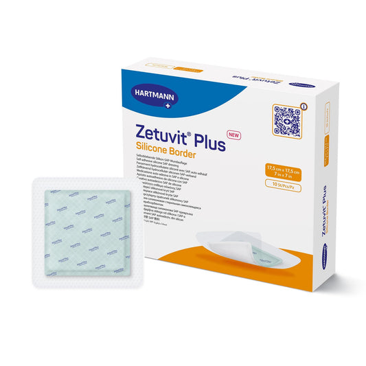 Zetuvit® Plus Silicone Border Super Absorbent Dressing, 7 x 7 Inch, 10/BX