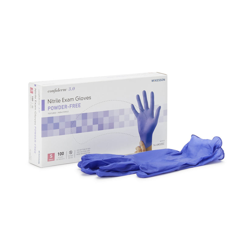 MCKESSON CONFIDERM® 3.0 NITRILE EXAM GLOVE, SMALL, BLUE, SOLD AS 1000/CASE MCKESSON 14-6N32EC