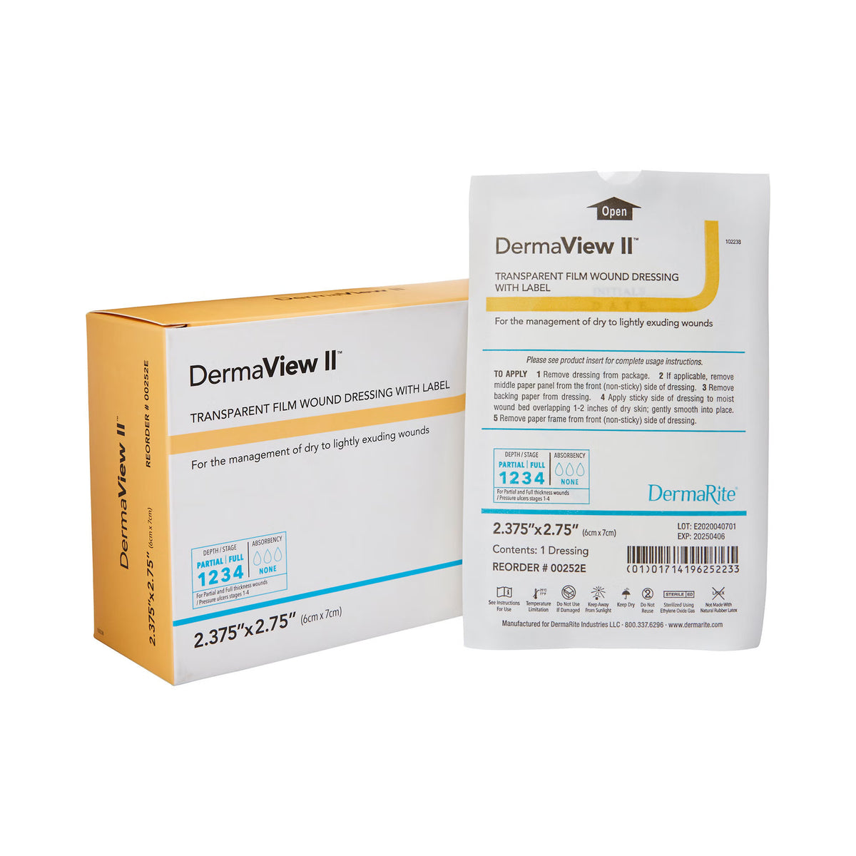 DermaView II™ Transparent Film Dressing, 6 x 7 Centimeter, 100/BX