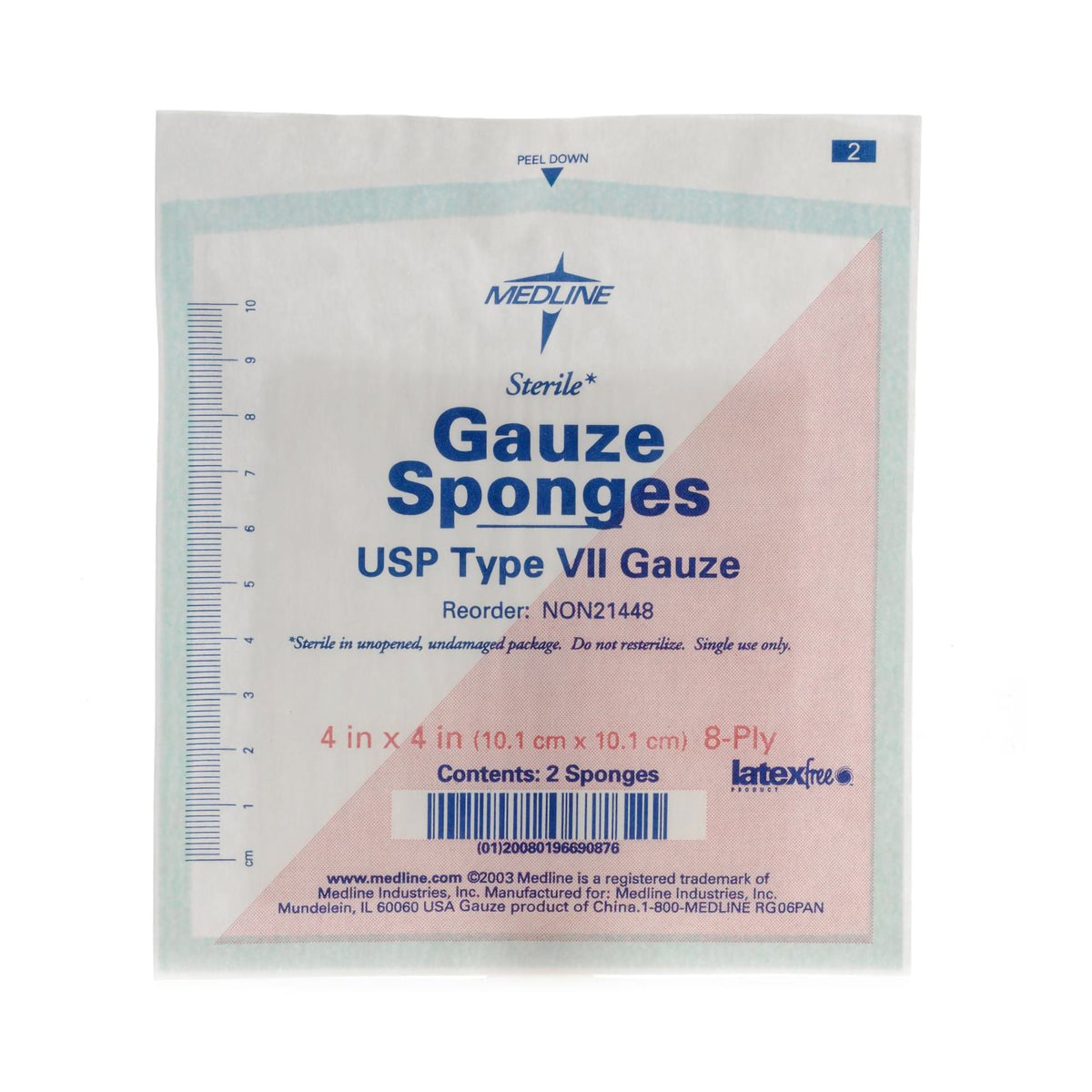 Medline Sterile Usp Type Vii Gauze Sponge, 4 X 4 Inch, 8-Ply, 600/Cs