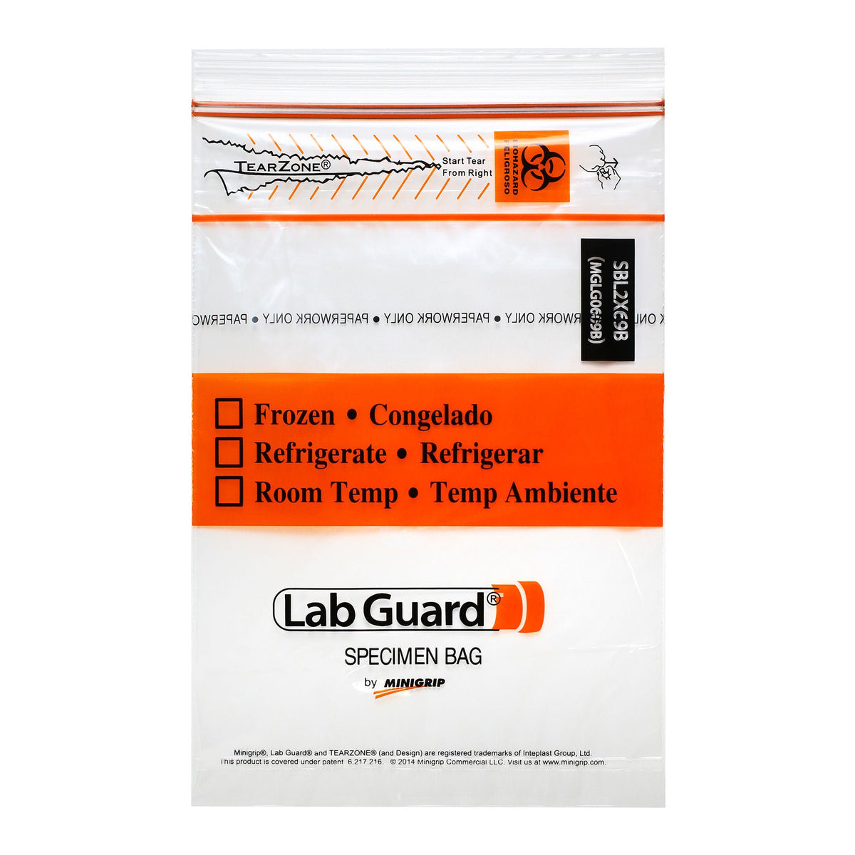 Bag, Specimen Lab Guard Biohazard 6"X9" (50/Pk 20Pk/Cs), 20/Cs