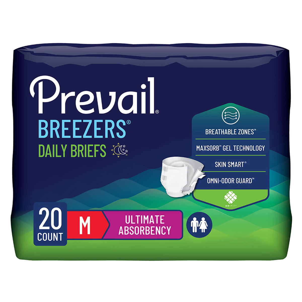 Prevail® Breezers® Ultimate Absorbency Incontinence Briefs, Medium, 20/Pk