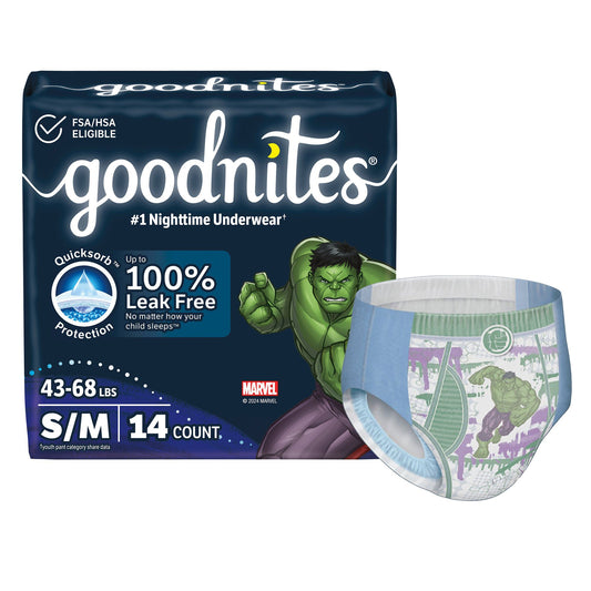 Goodnites® Heavy Absorbency Nighttime Underwear, S/M for Boys 43 – 68 lbs., 56/CS