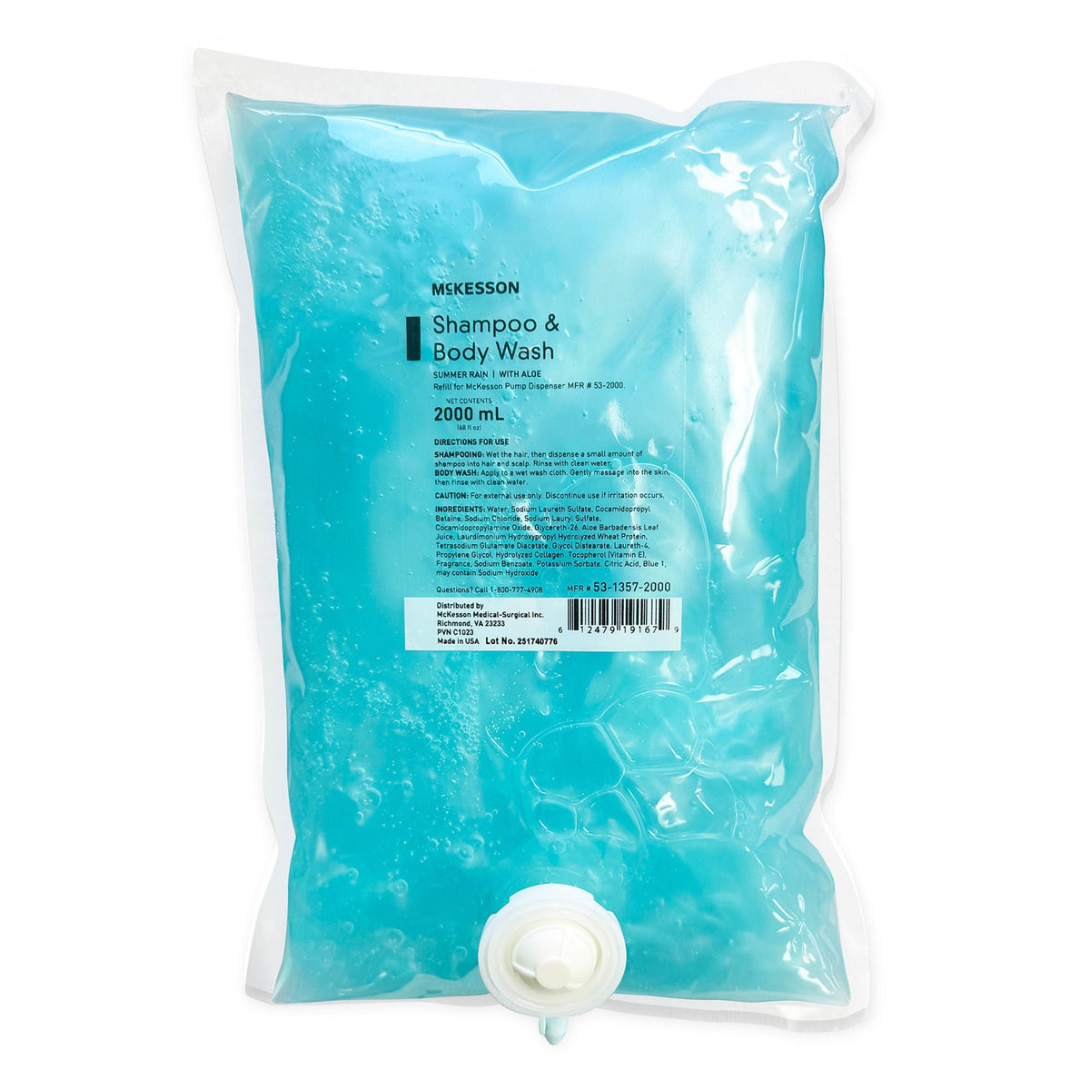 McKesson Shampoo and Body Wash Dispenser Refill Bag 2000 mL, Summer Rain, 1/EA