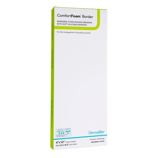 Comfortfoam™ Bordered Foam Wound Dressing W/ Soft Silicone Adhesive, 4 X 12 Inch, 5/Bx