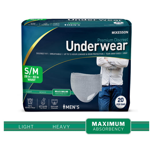 Mckesson Premium Discreet Underwear For Men, Maximum Absorbency, Small/Medium, 80/Cs