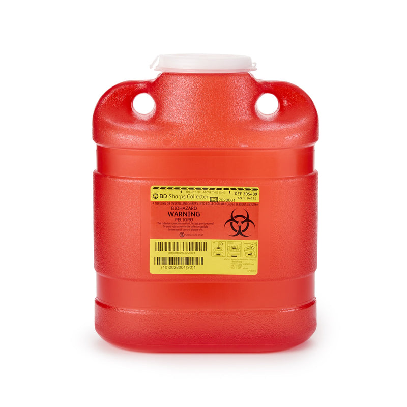 BECTON DICKINSON RED SHARPS CONTAINER, 6.9 QUART, 11½ X 8¾ X 5½ INCH, SOLD AS 12/CASE BD 305489
