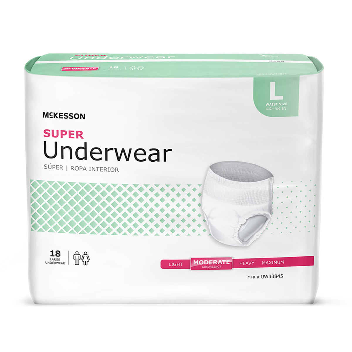 Mckesson Super Moderate Absorbency Incontinence Underwear, Large, 72/Cs