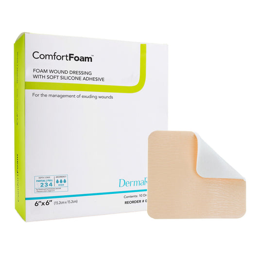 Comfortfoam™ Silicone Adhesive W/ Border Silicone Foam Dressing, 6 X 6 Inch, 10/Bx