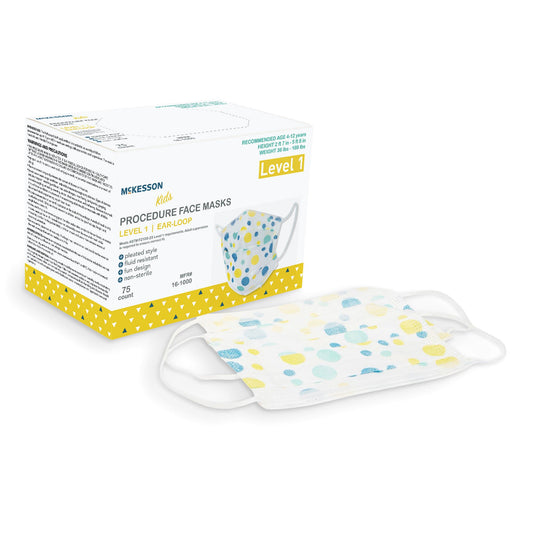 Mckesson Pediatric Procedure Mask, Blue And Yellow Polka Dot, 750/Cs