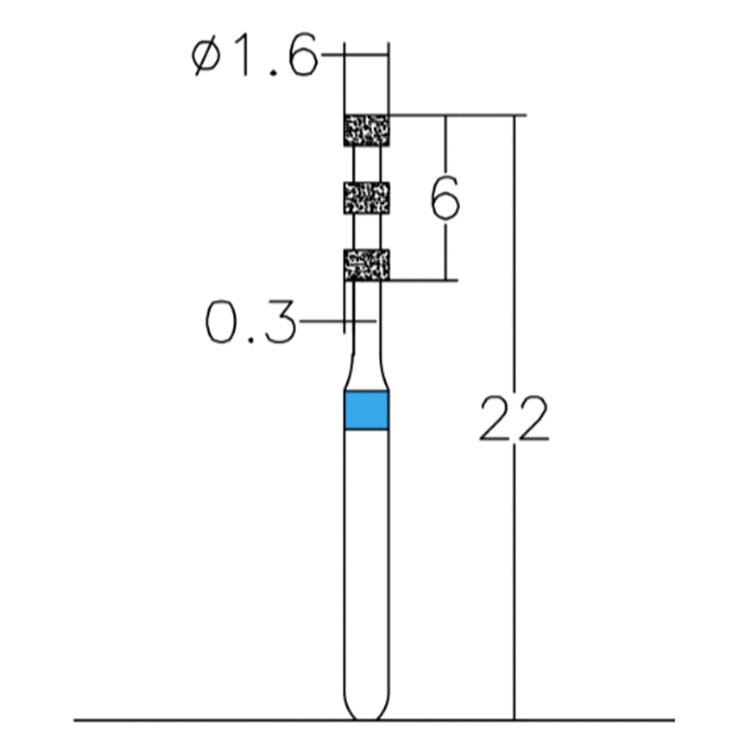 Depth Marking 1.6 mm Dia. Medium Grit Diamond Bur 5 per pack. 552.16M1 - Osung USA