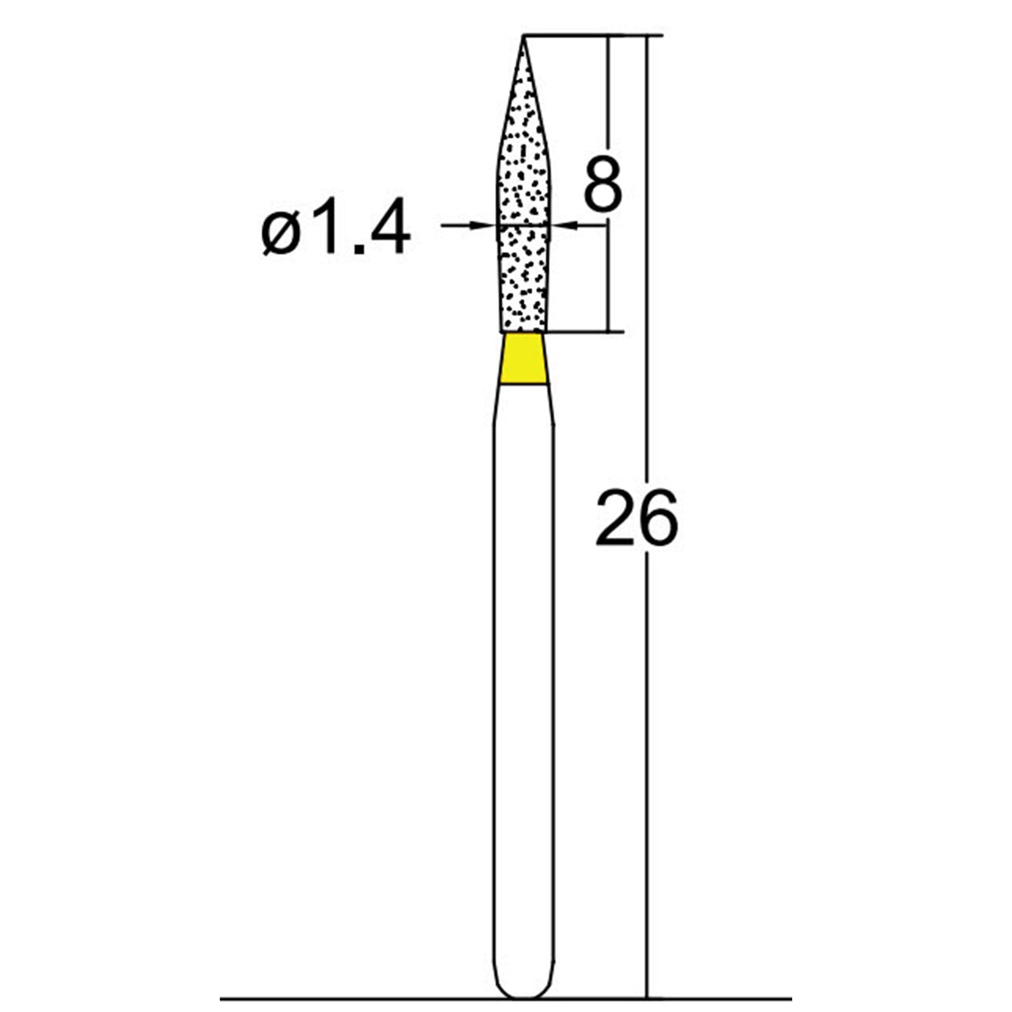 Conical Pointed 1.4 mm Dia. Extra Fine Grit Diamond Bur 5 per pack. 033.14EF1 - Osung USA