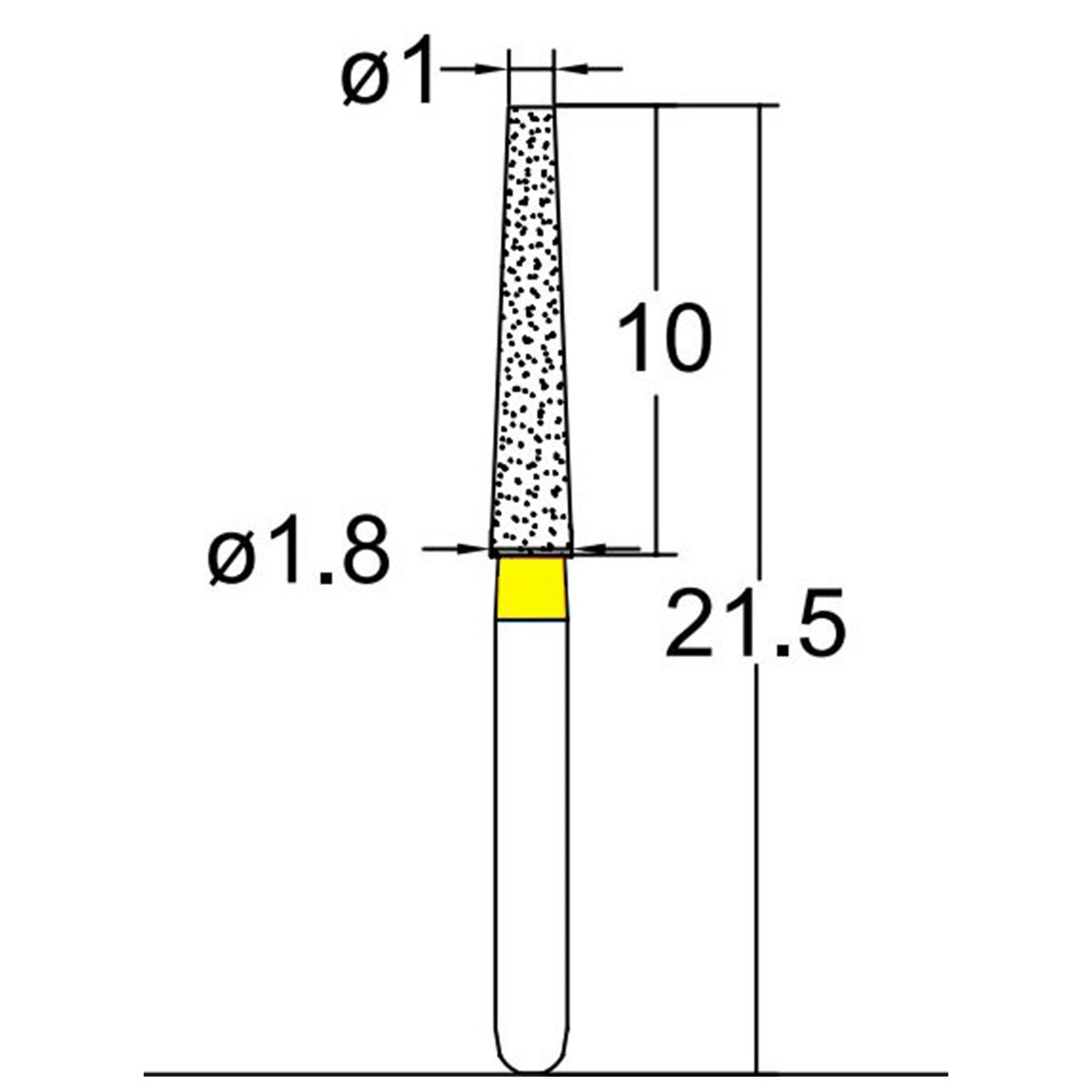 Conical, Truncated 1.8 mm Dia. Extra Fine Grit Diamond Bur 5 per pack. 168.18EF2 - Osung USA