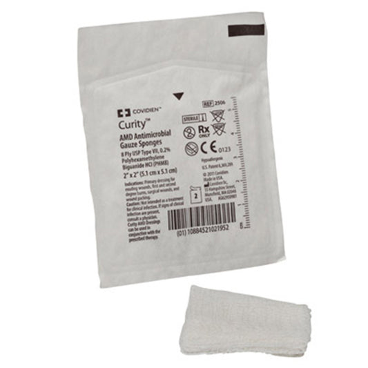 Curity™ Amd™ Sterile Antimicrobial Gauze Sponge, 2 X 2 Inch, 8-Ply, 1500/Cs