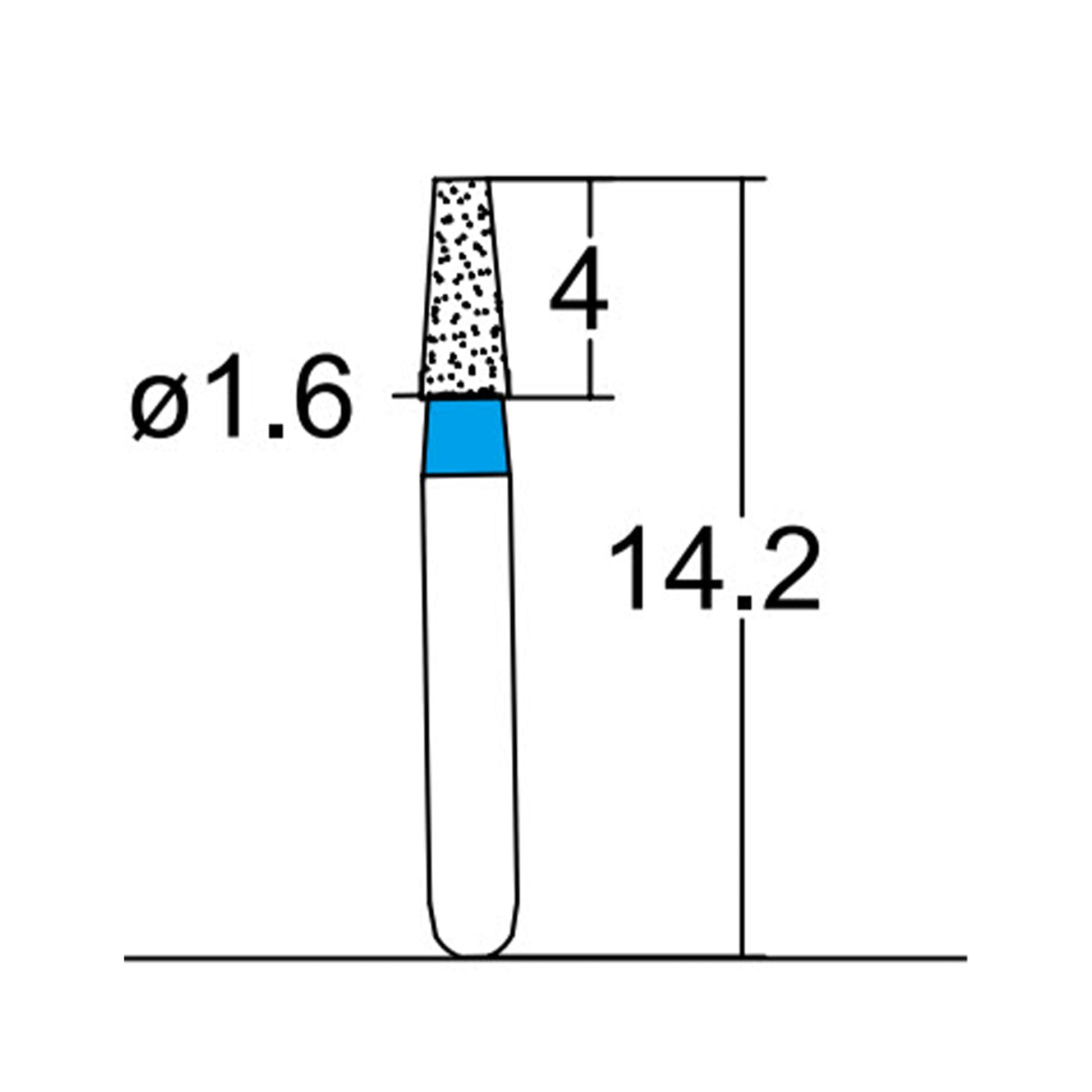 Conical, Truncated 1.6 mm Dia. Medium Grit Diamond Bur 5 per pack. 168.16M1SS - Osung USA