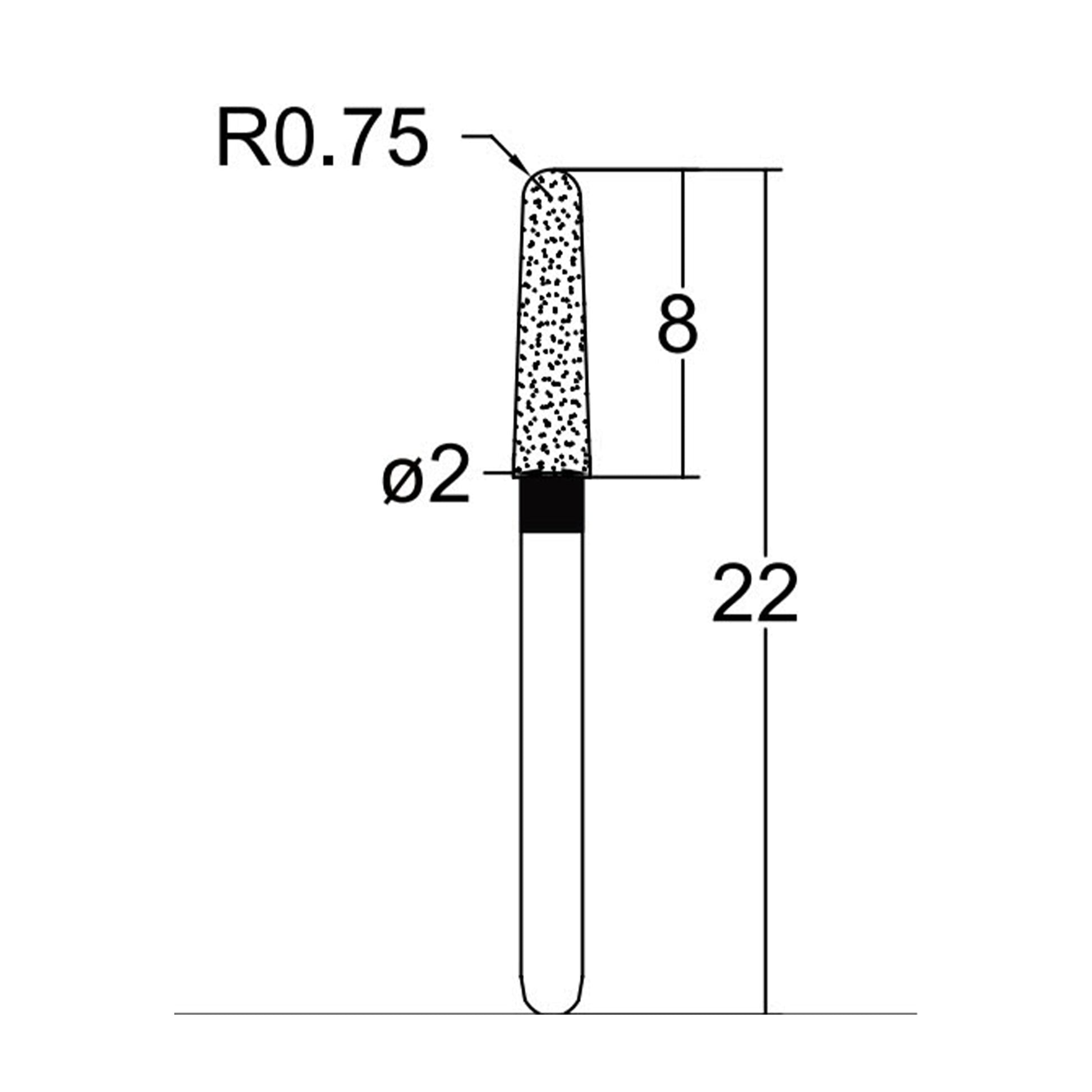 Conical, Dome End 2 mm Dia. Extra Coarse Grit Diamond Bur 5 per pack. 194.20EC2 - Osung USA