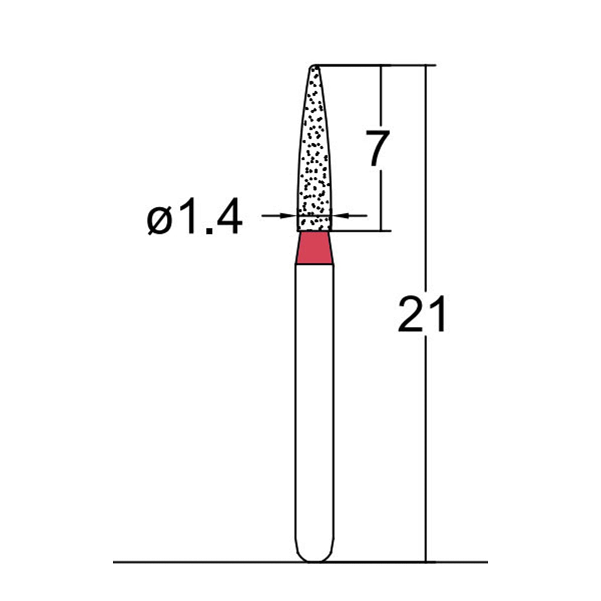 Cylindrical, Ogival End 1.4 mm Dia. Fine Grit Diamond Bur 5 per pack. 245.14F1 - Osung USA