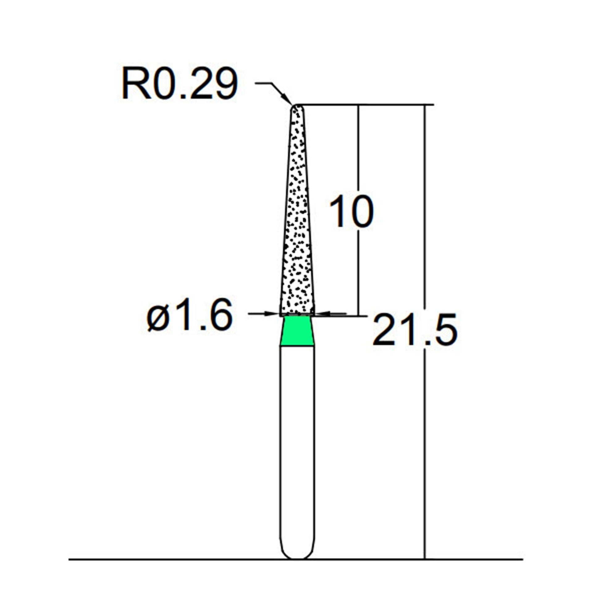 Conical, Dome End 1.6 mm Dia. Coarse Grit Diamond Bur 5 per pack. 194.16C5 - Osung USA