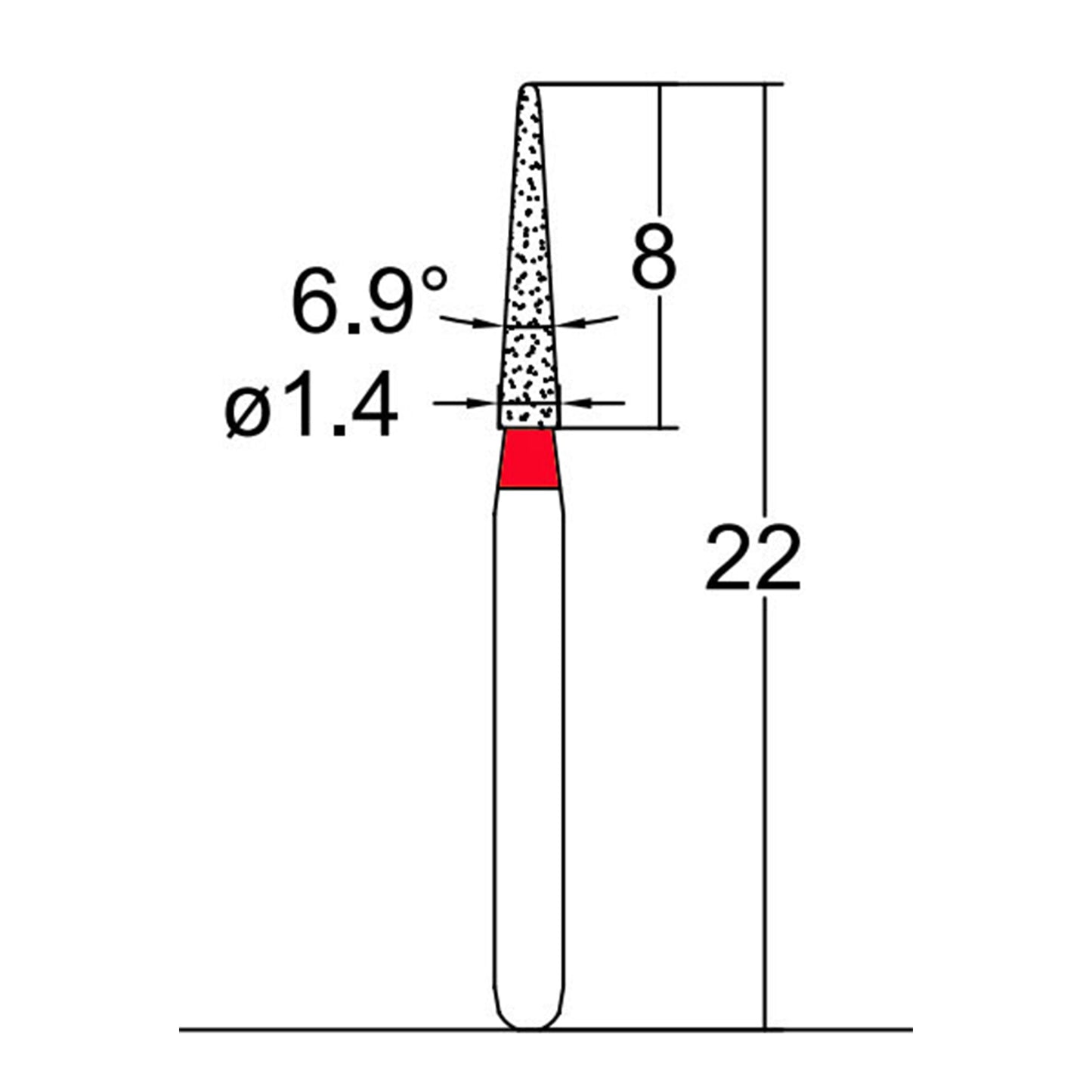 Conical Pointed, Slender 1.4 mm Dia. Fine Grit Diamond Bur 5 per pack. 164.14F2 - Osung USA