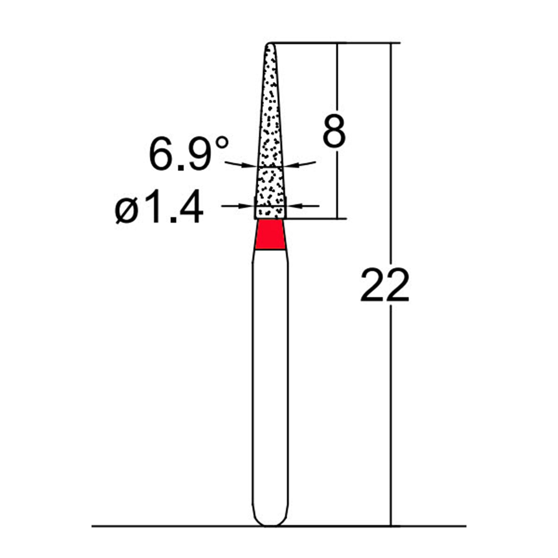 Conical Pointed, Slender 1.4 mm Dia. Fine Grit Diamond Bur 5 per pack. 164.14F2 - Osung USA