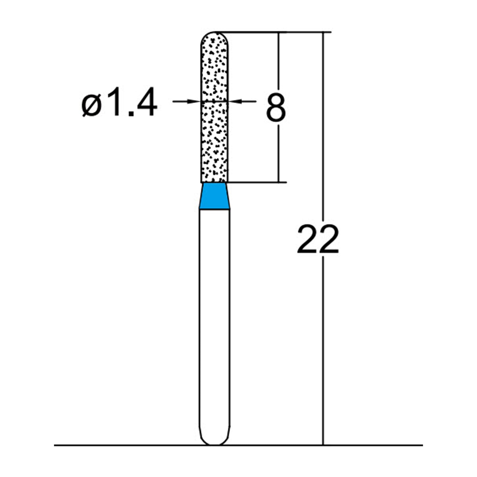 Cylindrical, Hemispherical End 1.4 mm Dia. Medium Grit Diamond Bur 5 per pack. 137.14M1 - Osung USA