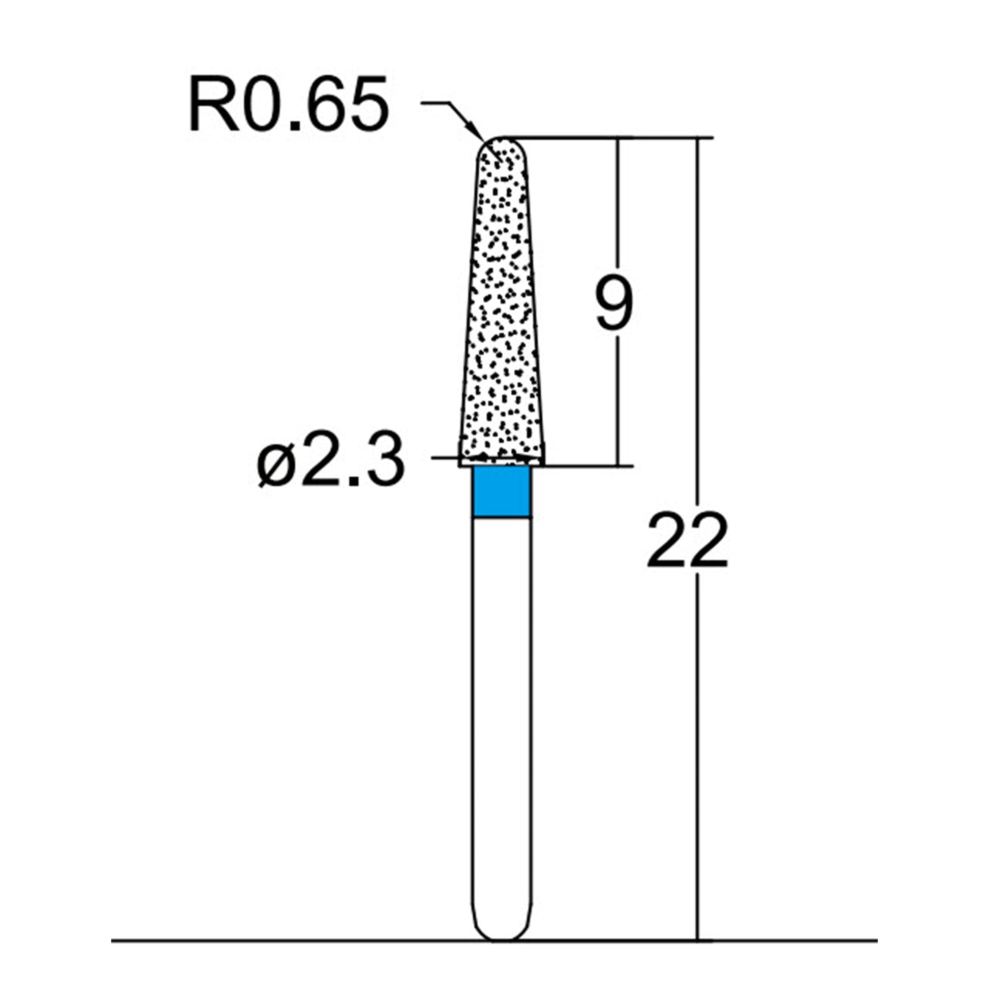 Conical, Dome End 2.3 mm Dia. Medium Grit Diamond Bur 5 per pack. 194.23M1 - Osung USA