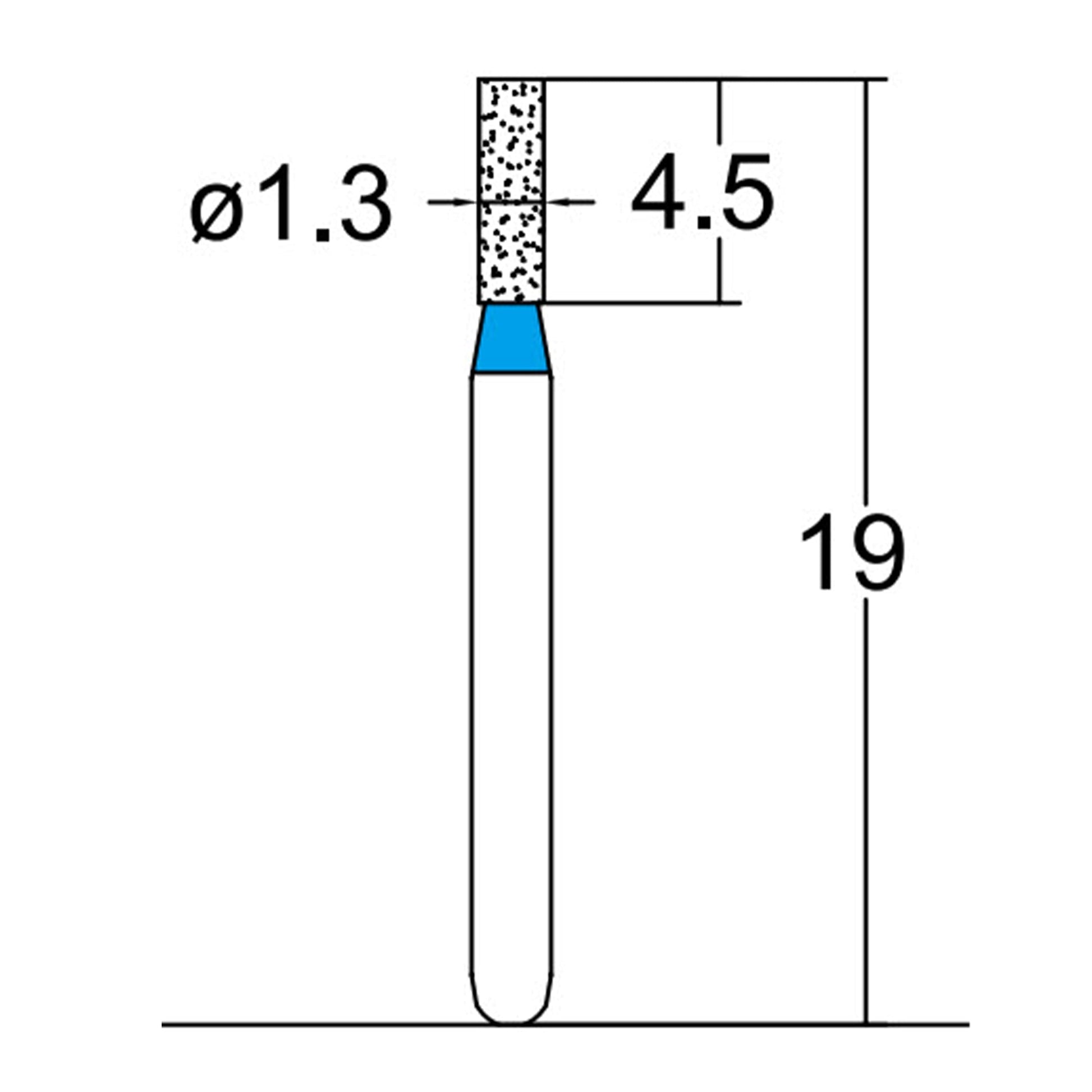 Cylindrical 1.3 mm Dia. Medium Grit Diamond Bur 5 per pack. 107.13M1 - Osung USA