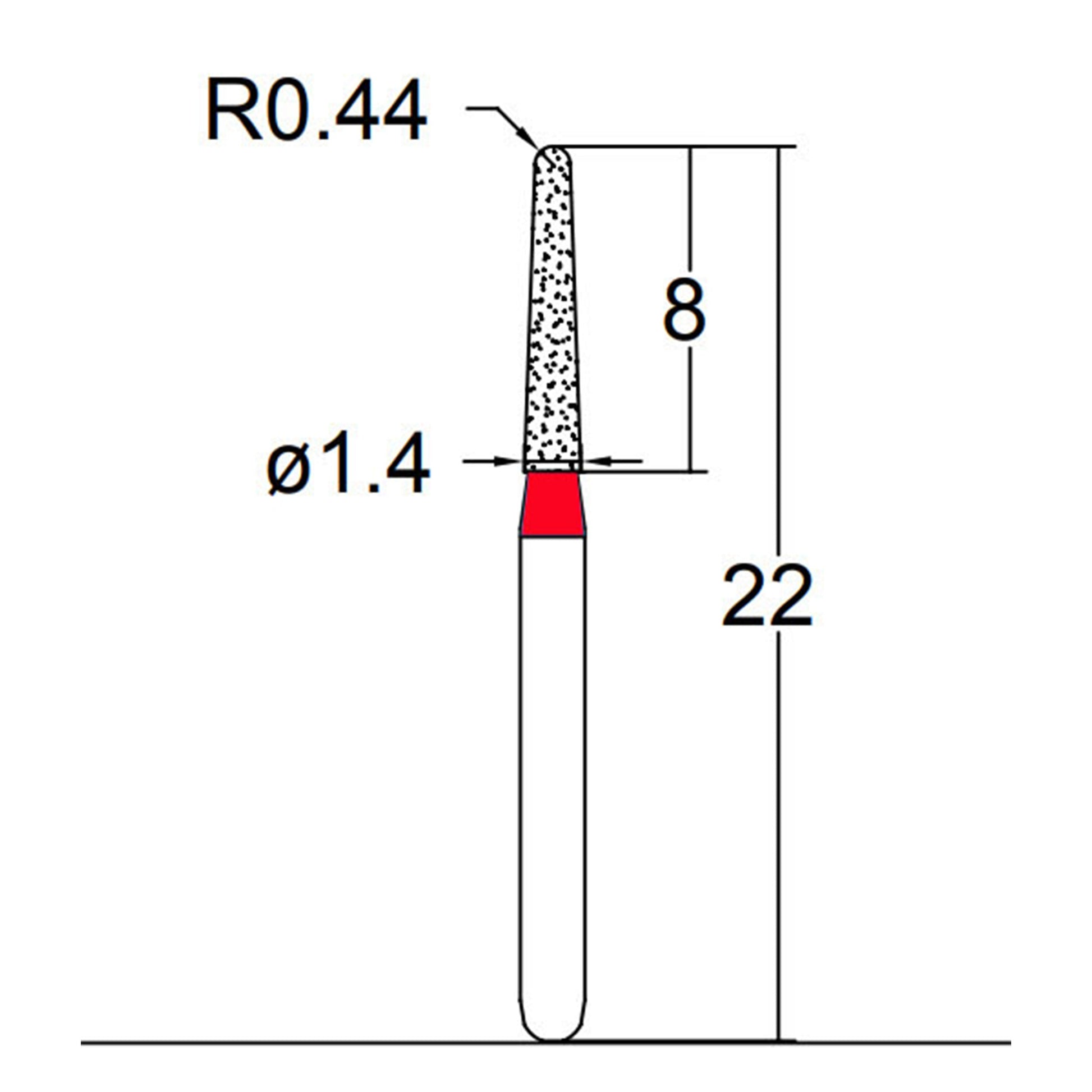 Conical, Dome End 1.4 mm Dia. Fine Grit Diamond Bur 5 per pack. 194.14F2 - Osung USA