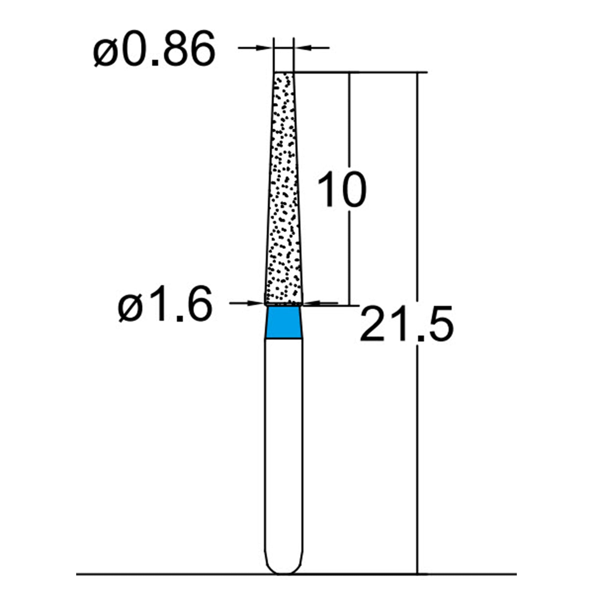 Conical, Truncated 1.6 mm Dia. Medium Grit Diamond Bur 5 per pack. 168.16M4 - Osung USA