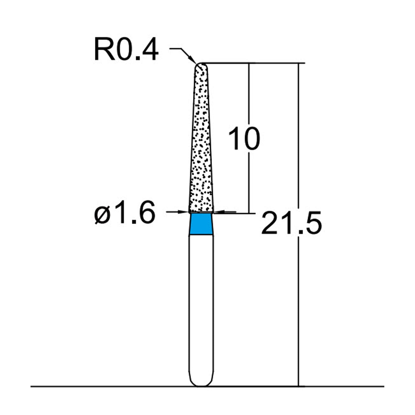 Conical, Dome End 1.6 mm Dia. Medium Grit Diamond Bur 5 per pack. 194.16M4 - Osung USA