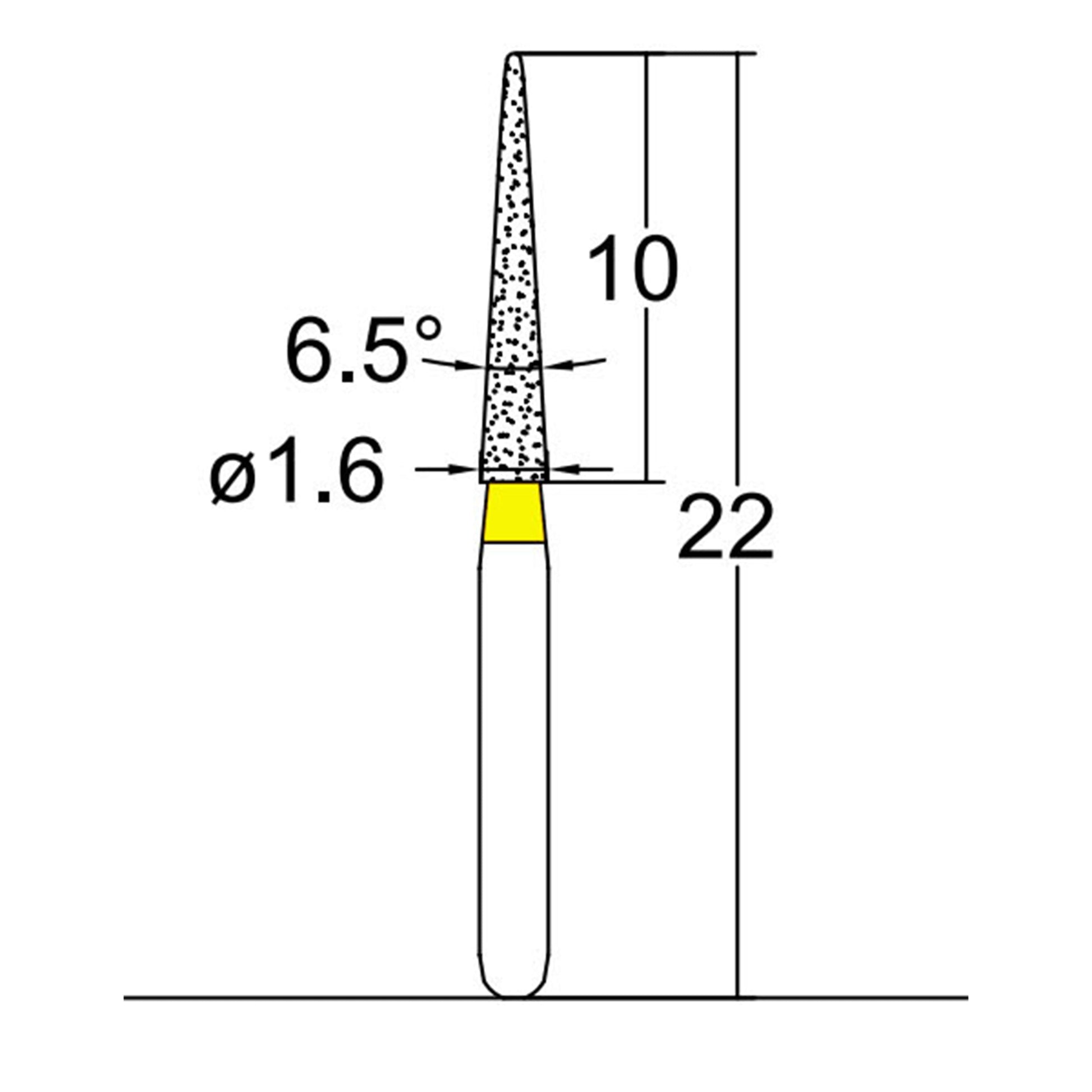 Conical Pointed, Slender 1.4 mm Dia. Extra Fine Grit Diamond Bur 5 per pack. 164.14EF2 - Osung USA