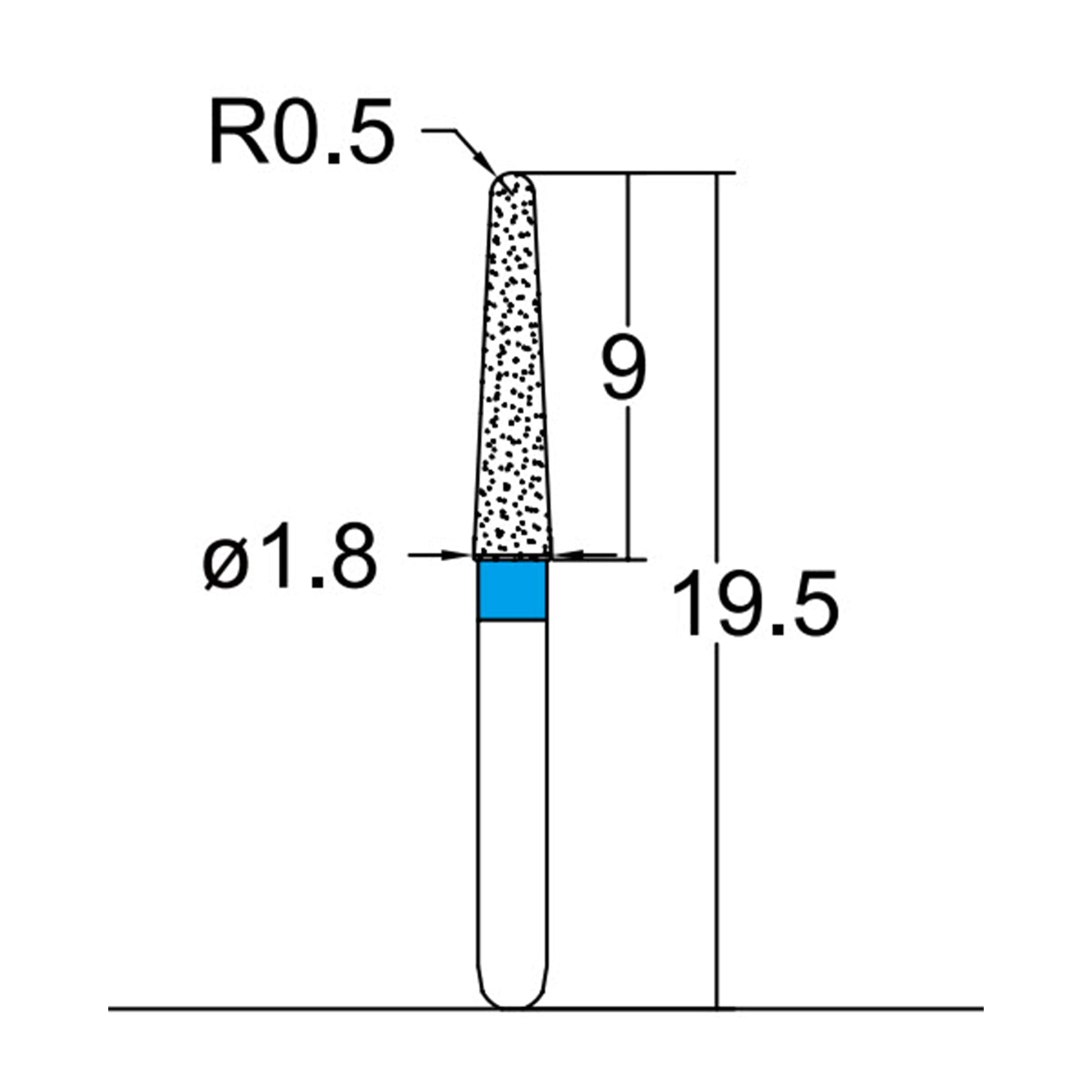 Conical, Dome End 1.8 mm Dia. Medium Grit Diamond Bur 5 per pack. 194.18M5S - Osung USA