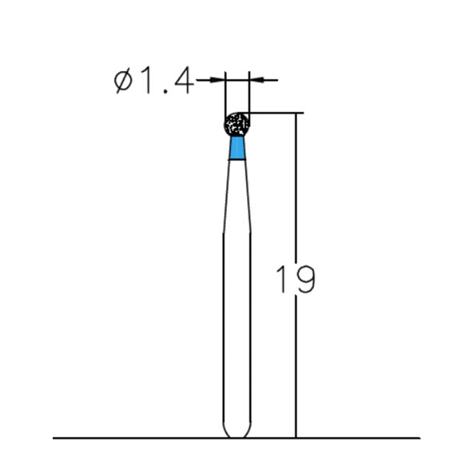 Spherical 1.4 mm Dia. Medium Grit Diamond Bur 5 per pack. 001.14M1 - Osung USA