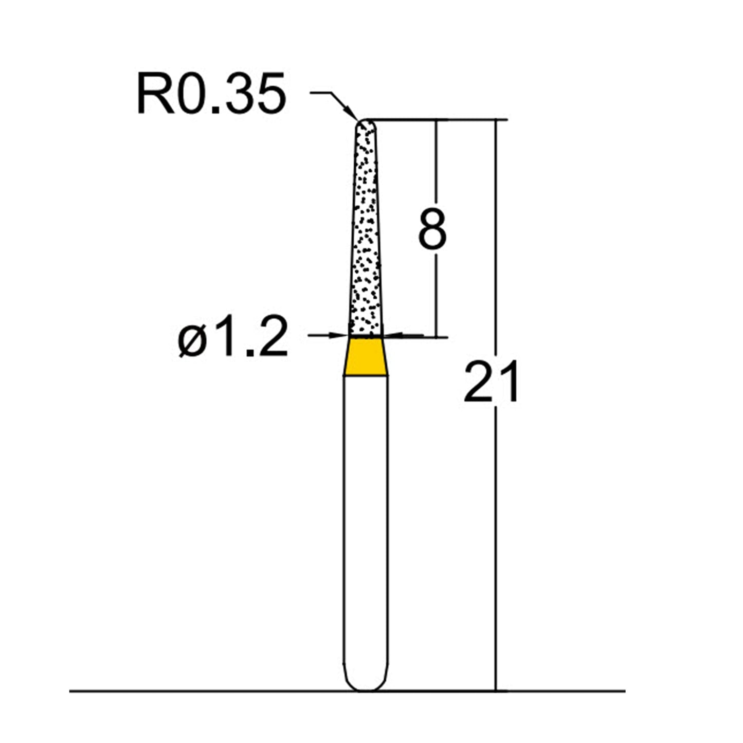 Conical, Dome End 1.2 mm Dia. Extra Fine Grit Diamond Bur 5 per pack. 194.12EF1 - Osung USA