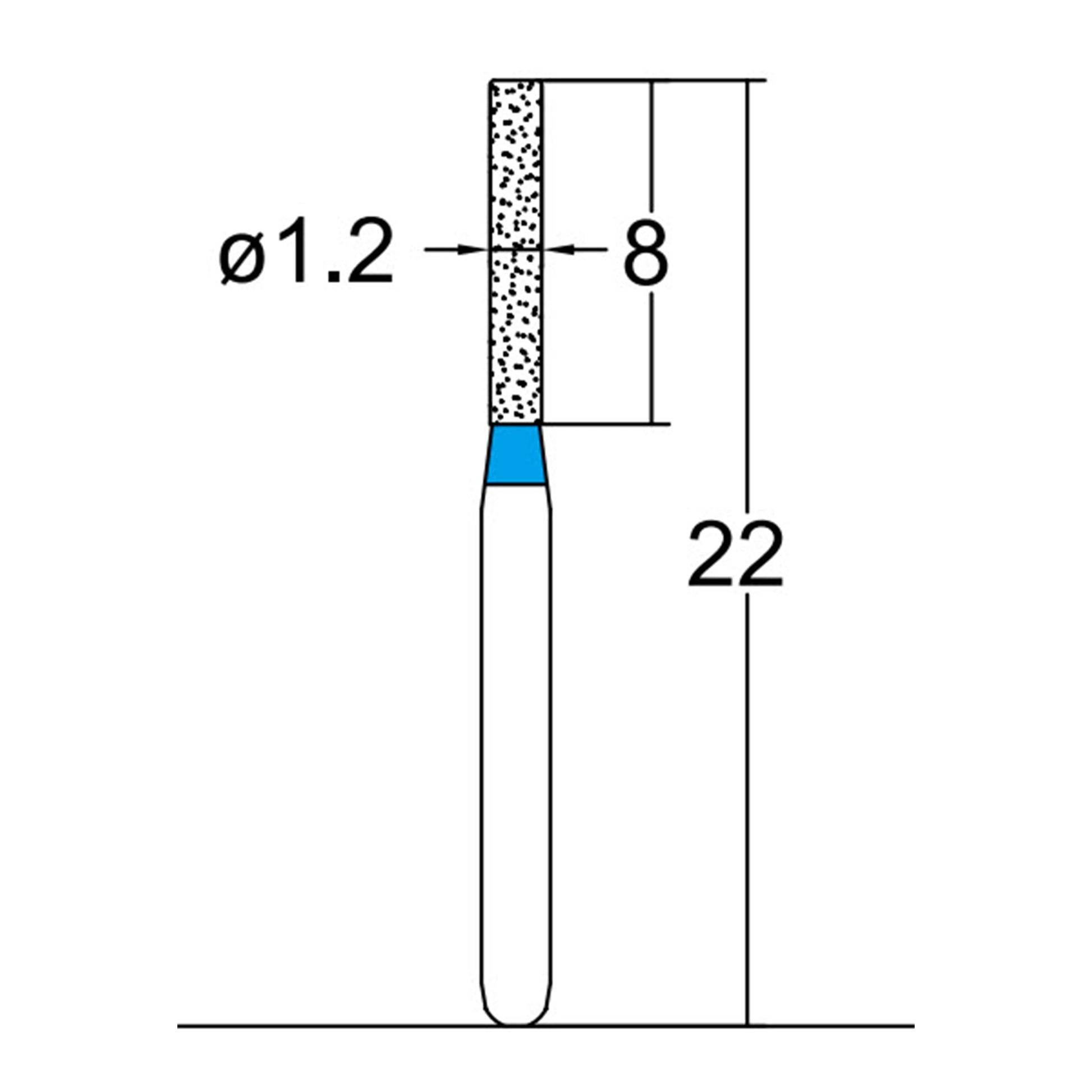 Cylindrical 1.2 mm Dia. Medium Grit Diamond Bur 5 per pack. 107.12M1 - Osung USA