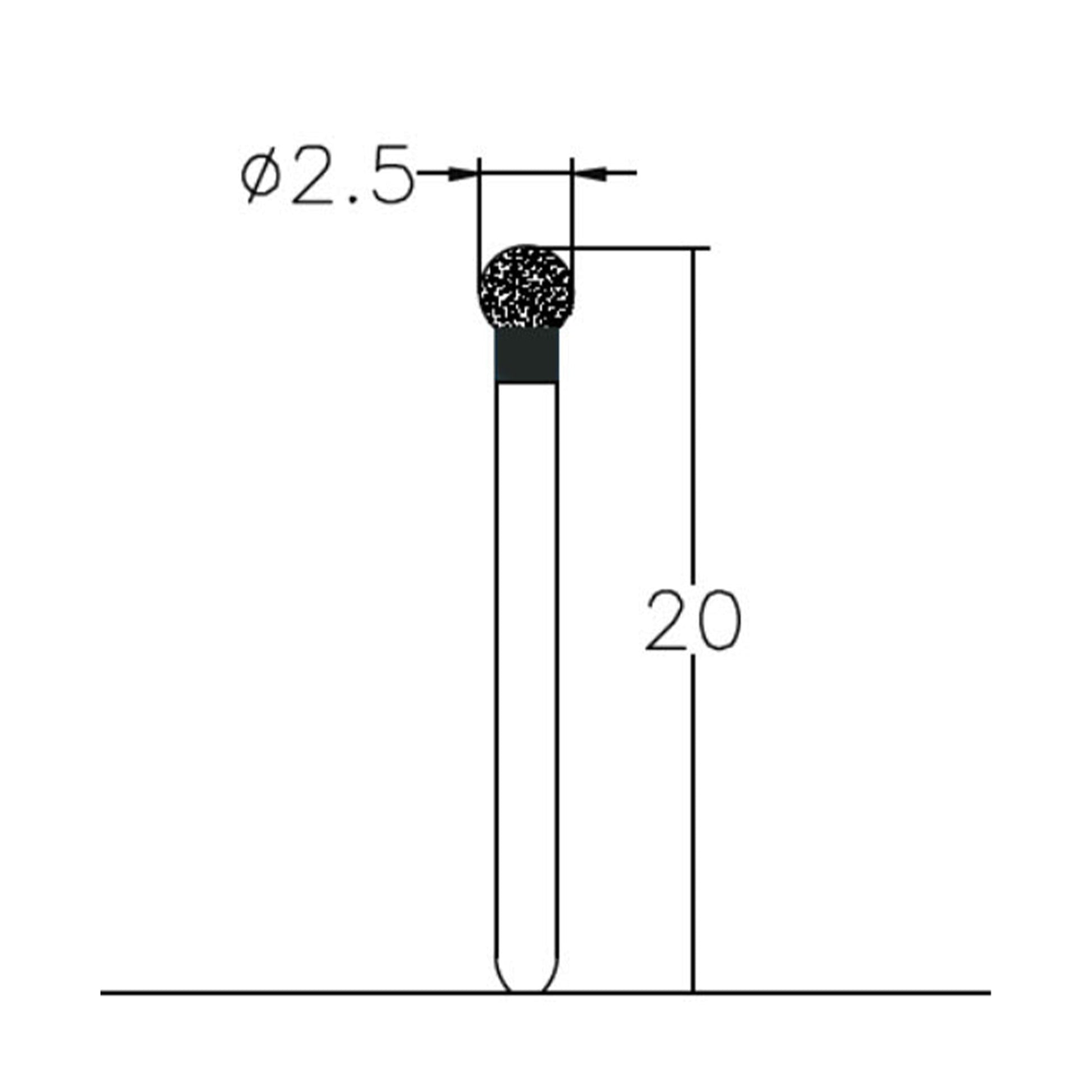 Spherical 2.5 mm Dia. Extra Coarse Grit Diamond Bur 5 per pack. 001.25EC1 - Osung USA