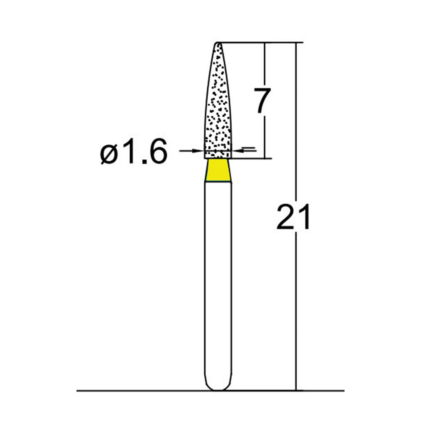 Cylindrical, Ogival End 1.6 mm Dia. Extra Fine Grit Diamond Bur 5 per pack. 245.16EF1 - Osung USA